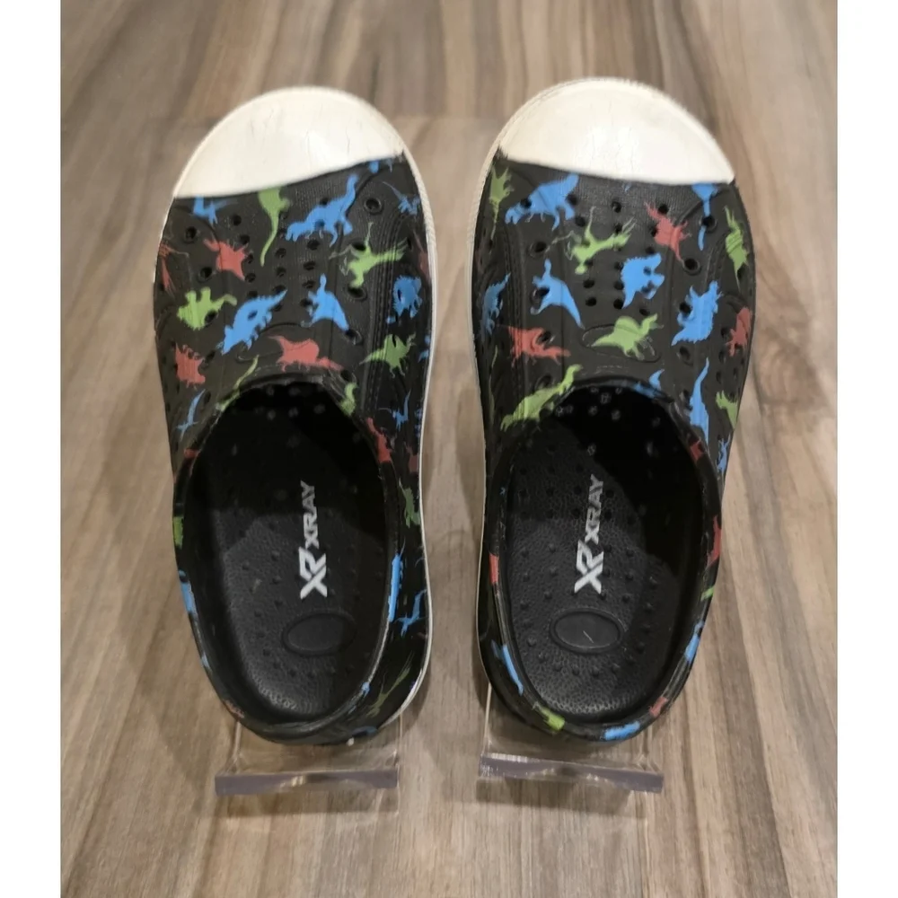 XRAY Kids Dinosaur Slip On Clogs Size 7 Black Multicolor Dino Print Shoes